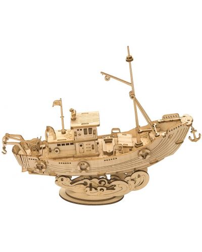 Puzzle 3D din lemn Robo Time de 104 de piese - O navă de pescuit - 1